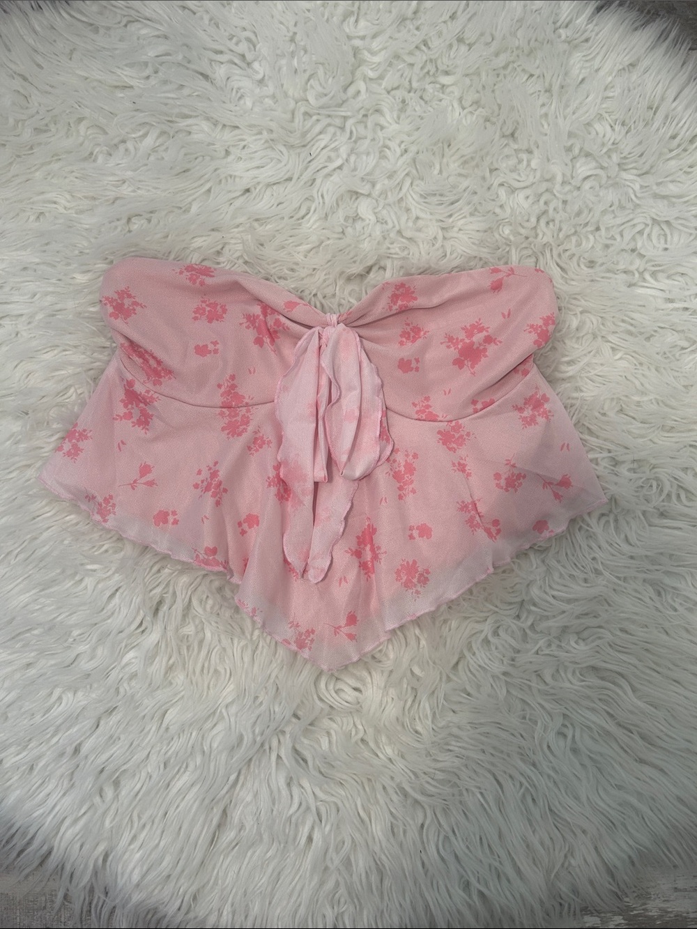 SHEIN Pink Floral Tie-Front Strapless Top